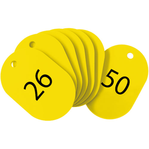 ＯＰ　番号札　小　番号入り２６〜５０　黄　（２５枚入）　BF-71-YE　1 箱
