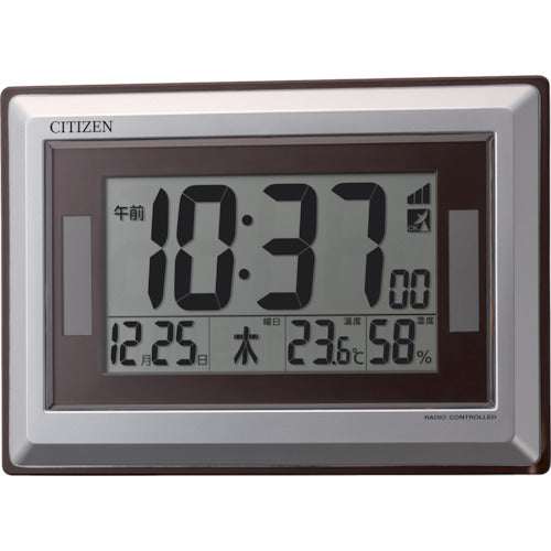 Citizen Radio-controlled wall/table clock with thermometer and hygrometer, silver, 182*260*33, 8RZ182-019, 1 unit
