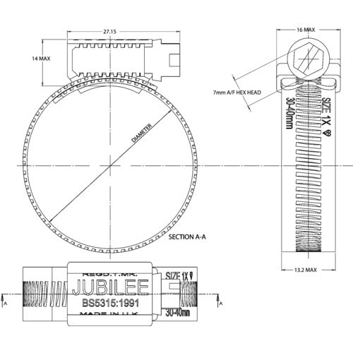 ＪＵＢＩＬＥＥ　ホースクリップ　締付径　９．５−１２ｍｍ　（１０個入）　JBL-000MS　1 袋