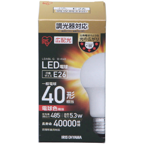 ＩＲＩＳ　５６７３３５　ＬＥＤ電球広配光　調光　電球色４０形相当（４８５ｌｍ）　LDA5L-G-E26/D-4V2　1 個