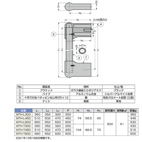 ＳＵＧＡＴＳＵＮＥ　（１０００３２６１１）ＭＴＨ−Ｌ４５０アルミパイプハンドル　MTH-L450　1 個