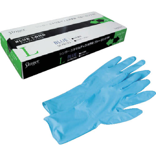 Singer Nitrile Disposable Blue Long PF L (50 sheets) NBR0670PF-BBL 1 box