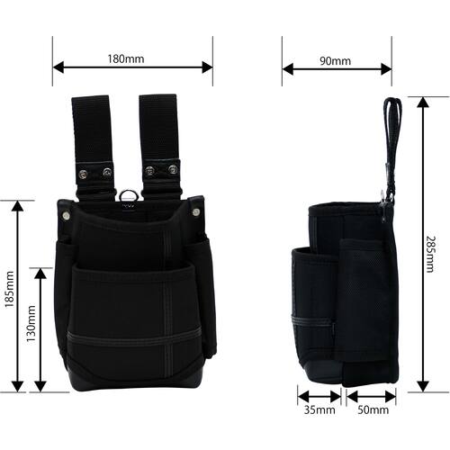 KH Takeru Tamashii 2-tiered waist bag with adjustable belt loop Black/Black TKJ02K-K 1 pc