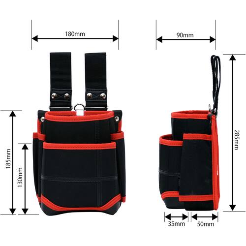 KH Takeru Tamashii 2-tiered waist bag with adjustable belt loop, black/red TKJ02K-R 1 pc