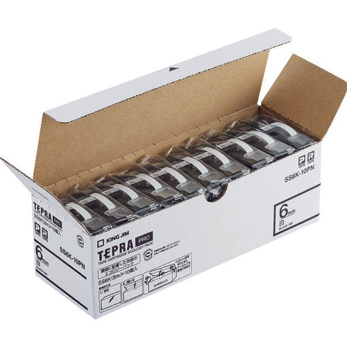 KING JIM 【순정】 “테프라” PRO 테이프 6 mm 에코 팩(10개들이)/흰색 라벨/흑문자 길이 8 m SS6K-10PN 1 PK