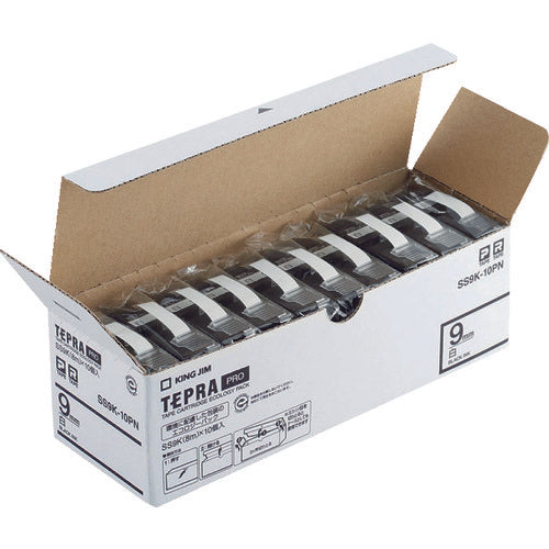 KING JIM 【순정】 “테프라” PRO 테이프 9 mm 에코 팩(10개들이)/흰색 라벨/흑문자 길이 8 m SS9K-10PN 1 PK