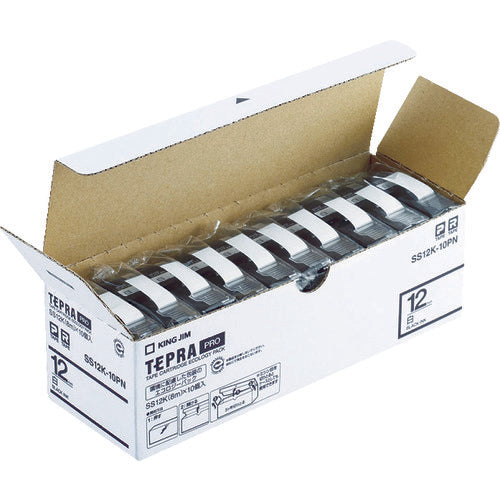 KING JIM 【순정】 “테프라” PRO 테이프 12 mm 에코 팩(10개들이)/흰색 라벨/흑문자 길이 8 m SS12K-10PN 1 PK