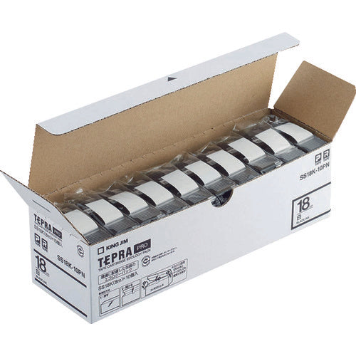 KING JIM 【순정】 “테프라” PRO 테이프 18 mm 에코 팩(10개들이)/흰색 라벨/흑문자 길이 8 m SS18K-10PN 1 PK