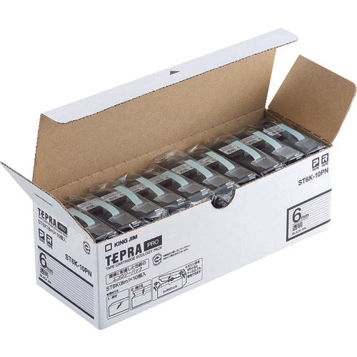 KING JIM 【순정】 “테프라” PRO 테이프 6 mm 에코 팩(5개들이)/투명 라벨/흑문자 길이 8 m ST6K-10PN 1 PK