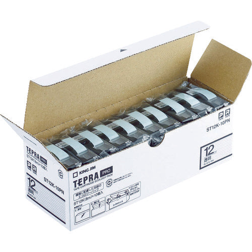 ＫＩＮＧ　ＪＩＭ　【純正】「テプラ」ＰＲＯテープ　１２ｍｍ　エコパック（５個入り）／透明ラベル／黒文字　長さ８ｍ　ST12K-10PN　1 PK