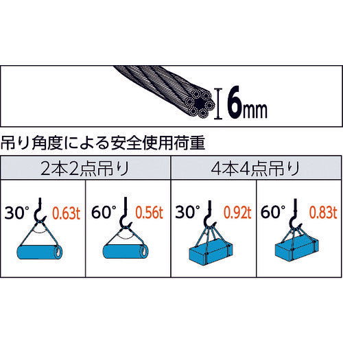 ＴＲＵＳＣＯ　ワイヤロープスリング　Ｂタイプ　アルミロック　６ｍｍＸ１ｍ　TWBL-6S1　1 本