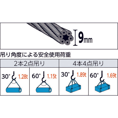 TRUSCO Wire Rope Sling E Type Aluminum Lock 9mm x 1m TWEL-9S1 1 Piece
