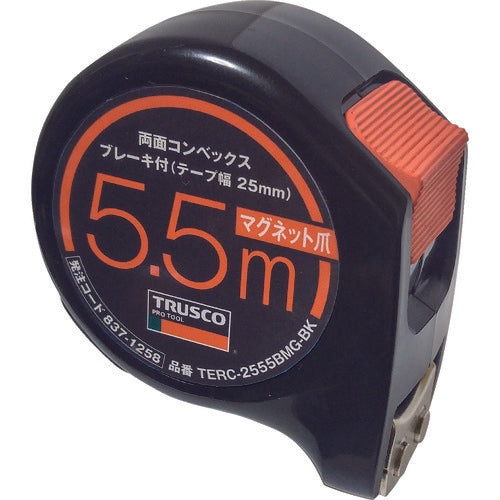 ＴＲＵＳＣＯ　両面コンベックス２５巾５．５ｍブレーキ付　マグネット爪　ブラック　TERC-2555BMG-BK　1 個