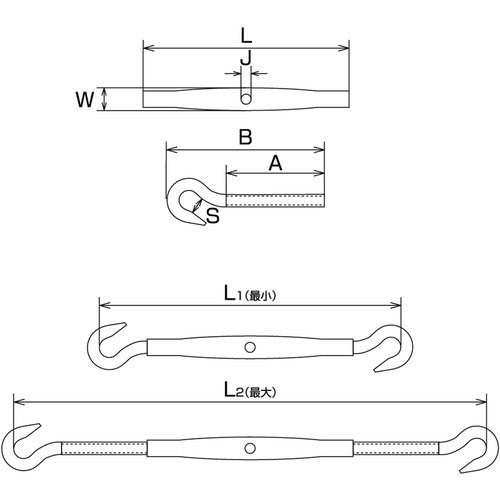 Mizumoto Stainless Steel Pipe Turnbuckle Hook (Hook &amp; Hook) Twist Diameter 1.5min Load Capacity 0.39kN B-394 1 pc