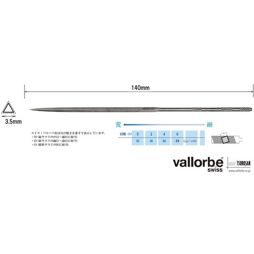 Ｖａｌｌｏｒｂｅ　ニードルヤスリ　三角　１４０ｍｍ　＃０　LA2407-140-0　1 本