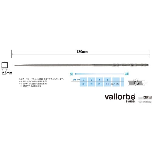 Ｖａｌｌｏｒｂｅ　ニードルヤスリ　角　１８０ｍｍ　＃２　LA2408-180-2　1 本