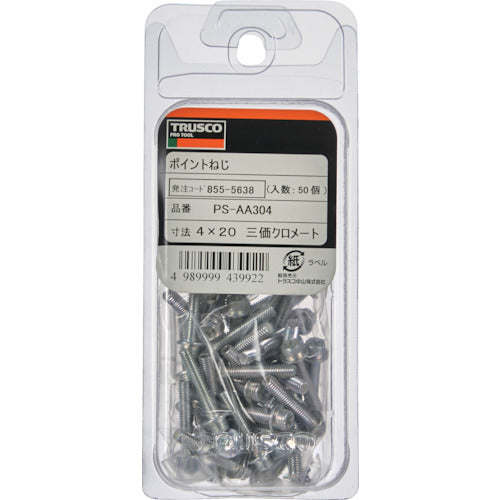 TRUSCO 포인트 나사 4×20 3가 크로메이트 50개입 PS-AA304 1 PK