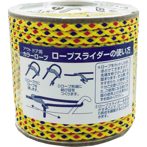 ユタカメイク　アウトドア用カラーロープ　イエロー　３．５ｍｍ×２０ｍ　ROC-10　1 巻