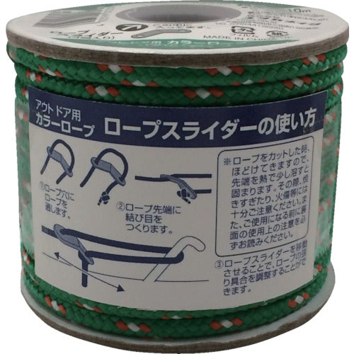 ユタカメイク　アウトドア用カラーロープ　グリーン　４．５ｍｍ×１０ｍ　ROC-23　1 巻