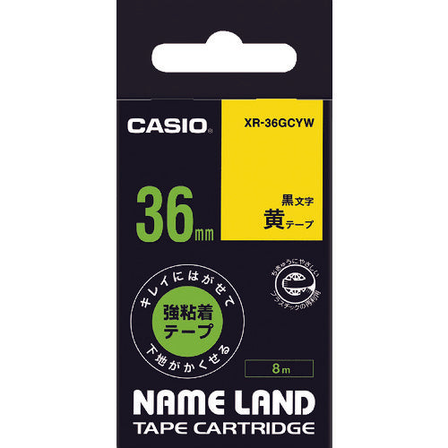 Casio Nameland Strong Adhesive Removable Black Letter Yellow Tape 36mm XR-36GCYW 1 pc