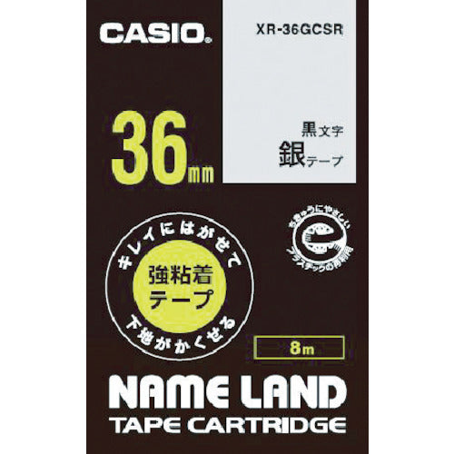 Casio Nameland Strong Adhesive Removable Black Letter Silver Tape 36mm XR-36GCSR 1 pc