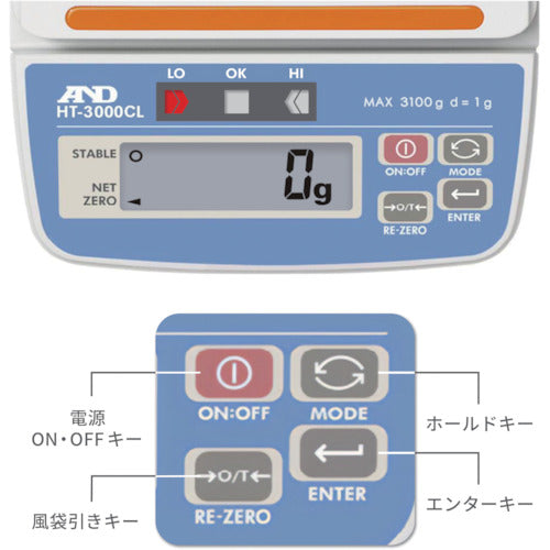 Ａ＆Ｄ　コンパレータライトつきデジタルはかり　ＨＴ３０００ＣＬ　HT3000CL　1 台