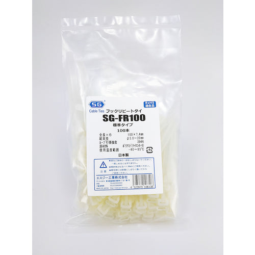 ＳＧ　フックリピートタイ　（標準タイプ）　乳白色　７．４×１００ｍｍ　SG-FR100　1 袋