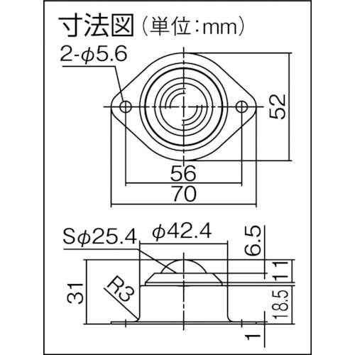 プレインベア　ボールキャスター　プレインベア　ゴミ排出穴付　上向き用　スチール製　ＰＶ１２０Ｈ　許容荷重２００ｋｇ　PV120H　1 個