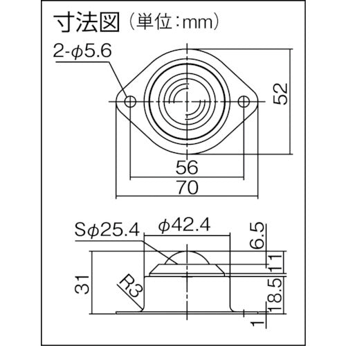 プレインベア　ボールキャスター　プレインベア　ゴミ排出穴付　上向き用　ステンレス製　ＰＶ１２０ＨＳ　許容荷重２００ｋｇ　PV120HS　1 個