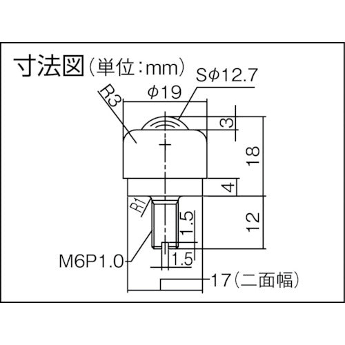 プレインベア　ボールキャスター　プレインベア　上下兼用　ボルトタイプ　スチール製　ＰＶ１６Ｂ　許容荷重４５ｋｇ　PV16B　1 個