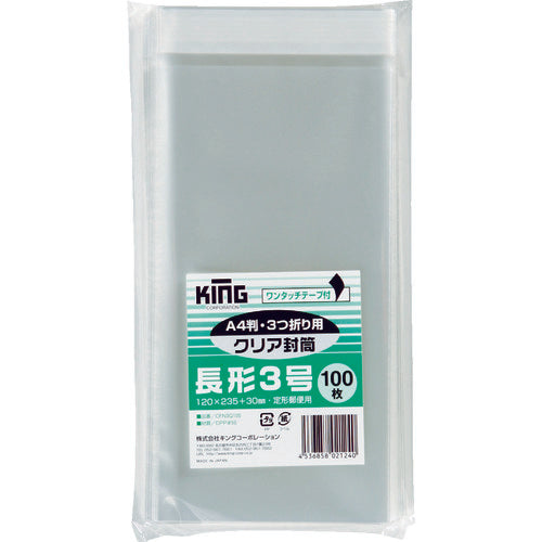 킹 코포 긴 3 클리어 봉투 테이프 첨부 100장 CFN3Q100 1 PK