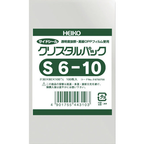 ＨＥＩＫＯ　ＯＰＰ袋　テープなし　クリスタルパック　Ｓ６−１０　１００枚入り　6750700 S6-10　1 袋