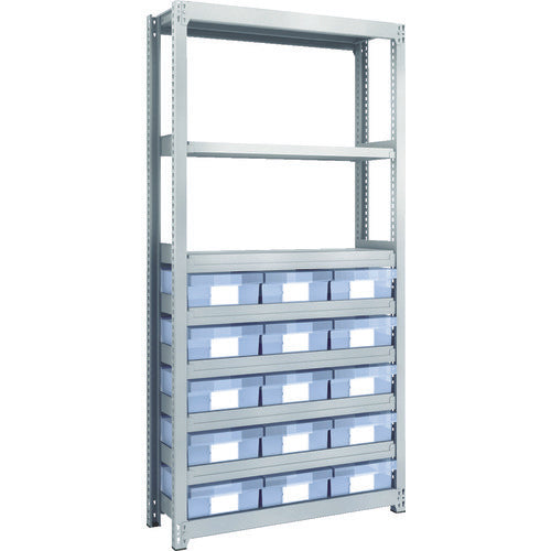 TRUSCO Steel Light-Medium-Duty Boltless Shelf M2 Type with Plastic Transparent Drawer W860 x D300 x H1800 Large x 15 M2-6338-D15 1 Unit