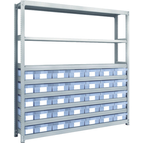 TRUSCO Steel Light-Medium-Duty Boltless Shelf M2 Type with Transparent Plastic Drawers W1760 x D300 x H1800 Small x 5, Large x 30 M2-6638-C5D30 1 Unit