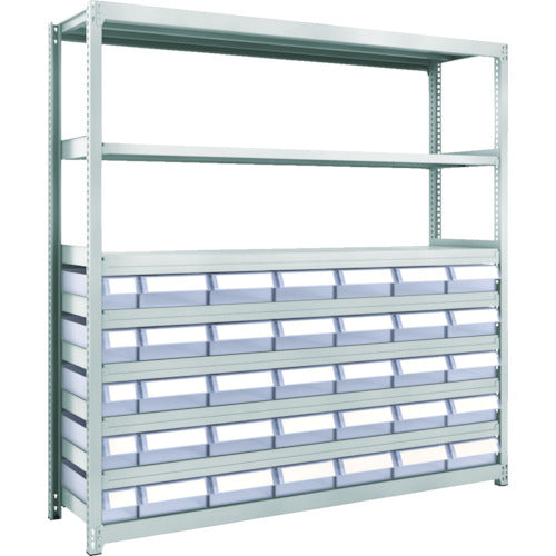TRUSCO Steel Light-Medium-Duty Boltless Shelf M2 Type with Transparent Plastic Drawers W1760 x D450 x H1800 Small x 5, Large x 30 M2-6648-C5D30 1 Unit