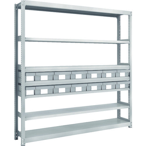 TRUSCO Steel Light-Medium-Duty Boltless Shelf M2 Type Resin Neo-Gray Drawers W1760 x D300 x H1800 Small x 2, Large x 12 M2-6637-E2F12 1 Unit