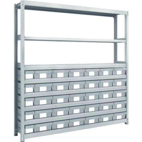 TRUSCO Steel Light-Medium-Duty Boltless Shelf M2 Type Resin Neo-Gray Drawers W1760 x D300 x H1800 Small x 5, Large x 30 M2-6638-E5F30 1 Unit