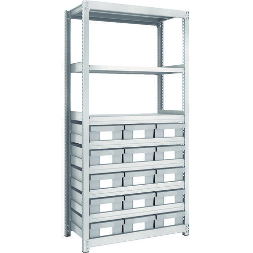 TRUSCO Steel Light-Medium-Duty Boltless Shelf M2 Type Resin Neo-Gray Drawer Included W860 x D450 x H1800 Large x 15 M2-6348-F15 1 Unit