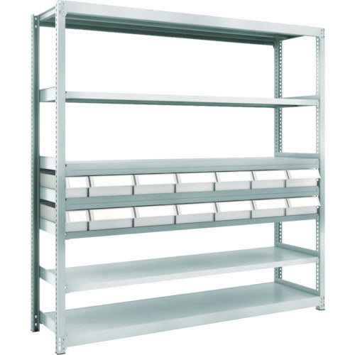 TRUSCO Steel Light-Medium-Duty Boltless Shelf M2 Type Resin Neo-Gray Drawers W1760 x D450 x H1800 Small x 2, Large x 12 M2-6647-E2F12 1 Unit