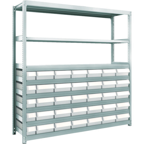 TRUSCO Steel Light-Medium-Duty Boltless Shelf M2 Type Resin Neo-Gray Drawers W1760 x D450 x H1800 Small x 5, Large x 30 M2-6648-E5F30 1 Unit