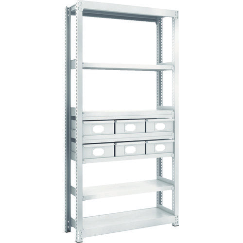 TRUSCO Steel Light-Medium-Duty Boltless Shelf M2 Type with Steel Drawers W860 x D300 x H1800 Large x 6 M2-6337-B6 1 Unit