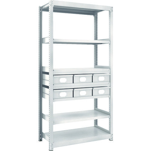 TRUSCO Steel Light-Medium-Duty Boltless Shelf M2 Type with Steel Drawers W860 x D450 x H1800 Large x 6 M2-6347-B6 1 Unit