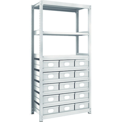 TRUSCO Steel Light-Medium-Duty Boltless Shelf M2 Type with Steel Drawers W860 x D450 x H1800 Large x 15 M2-6348-B15 1 Unit