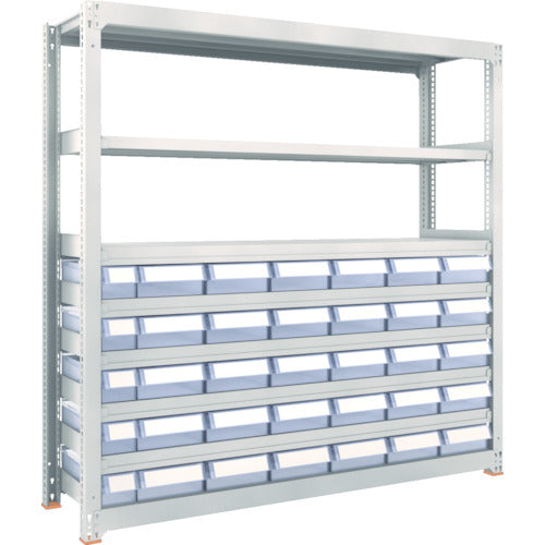 ＴＲＵＳＣＯ　スチール製中量ボルトレス棚　Ｍ３型　樹脂透明引出付　Ｗ１８００×Ｄ４７１×Ｈ１８００　小×５・大×３０　M3-6658-C5D30　1 台