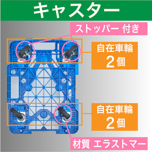 ＴＲＵＳＣＯ　樹脂製平台車　　ルートバンメッシュタイプ　５１５Ｘ３８５　４輪自在　ストッパー付　青　MPK-500JS-B　1 台