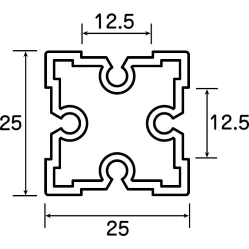ＴＲＵＳＣＯ　２５ｍｍ角　アルミフレーム　０．５ｍ　溝あり　AFB4-500　1 本