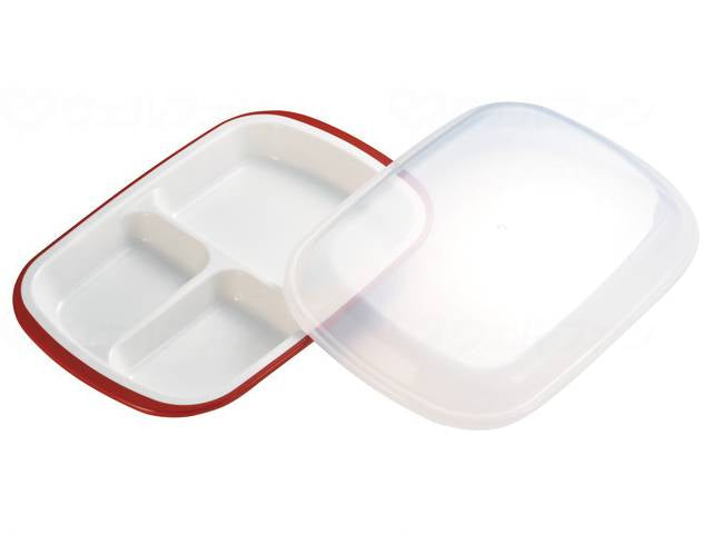 Komori Plastic Lunch Plate with Lid (Square) "Rakuben" Red