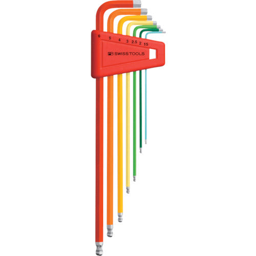 PB Swiss Tools Ball Point Long Hexagonal Wrench Set of 7 (Rainbow) (No Pack) 212LH-6RB 1 S