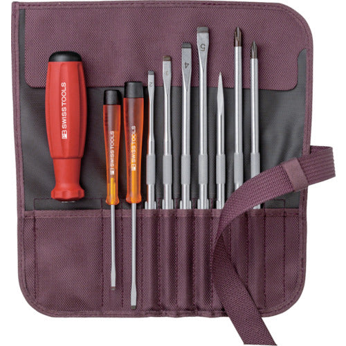 PB Swiss Tools Interchangeable Screwdriver Set, 9 Pieces, Bordeaux, 8218BO 1 S
