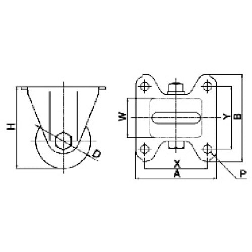 YUEI Plate-type fixed low-floor caster, phenolic, wheel diameter 50 mm, H-type, UHR type, mounting dimensions 64 x 64, UHR-50PB, 1 piece